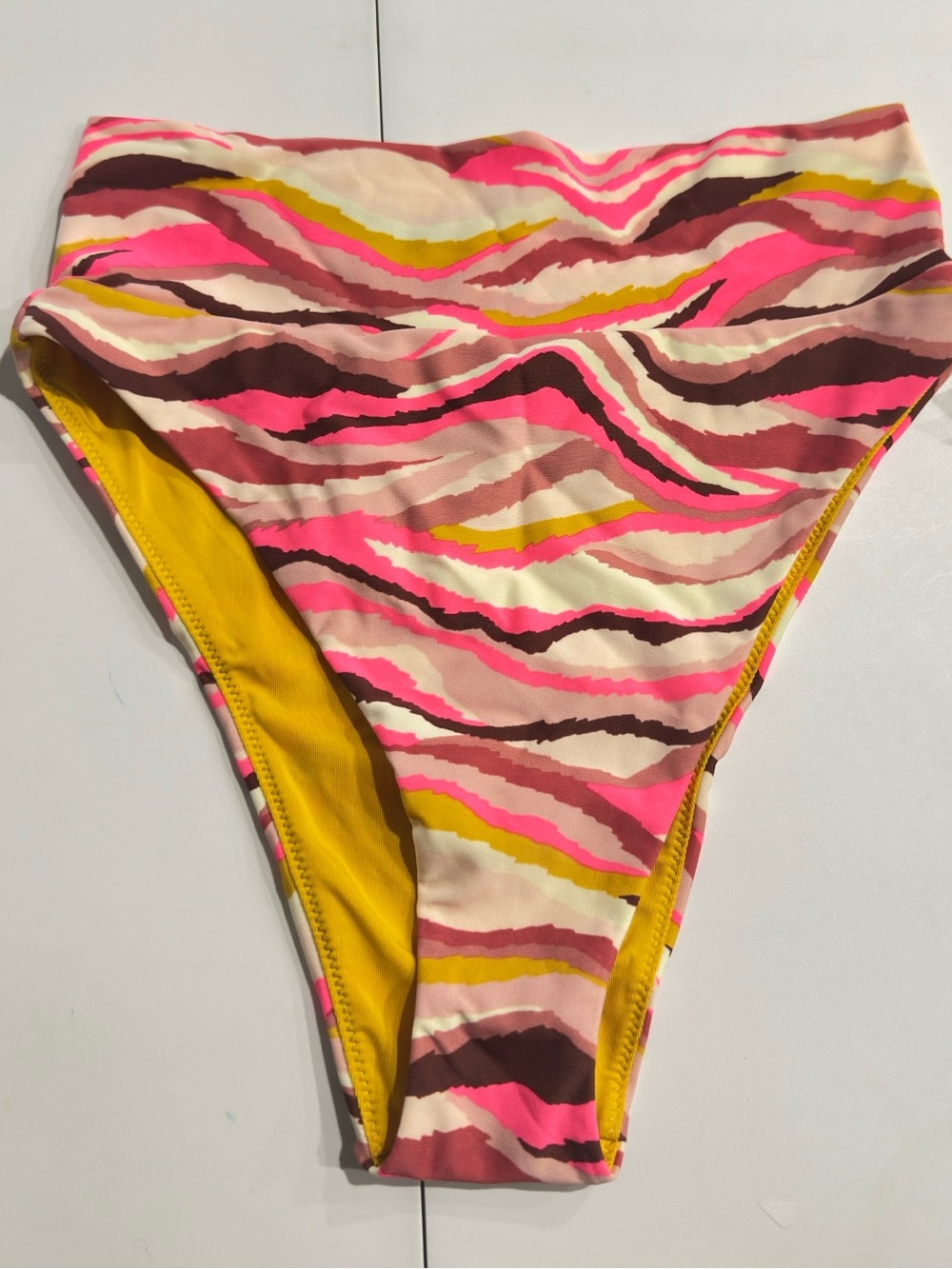 Aerie High Cut Cheeky Bikini Bottom Women’s Size Small Pink Abstract Swim Bottom